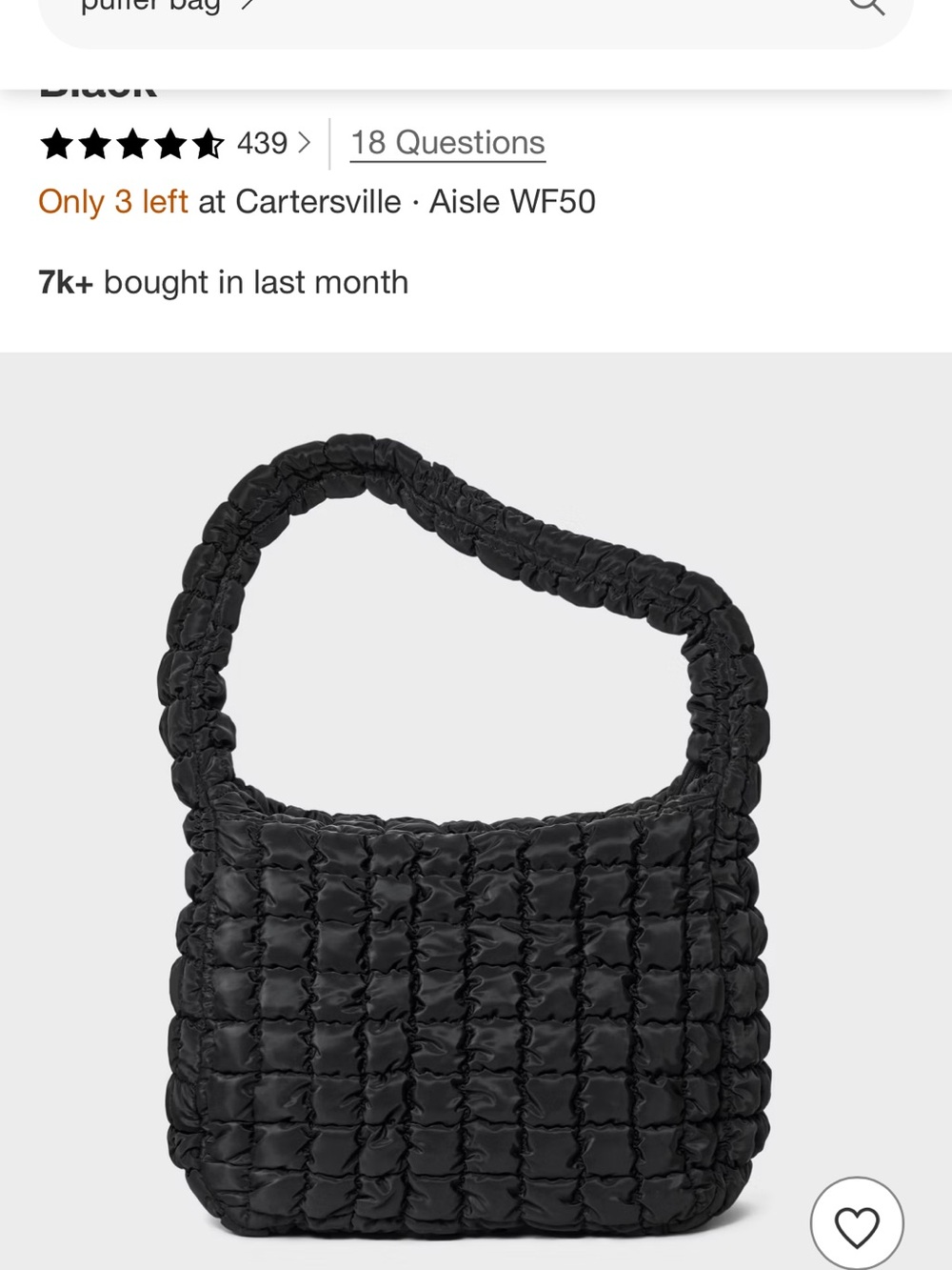 wild fable Black Quilted Puffer Shoulder Bag